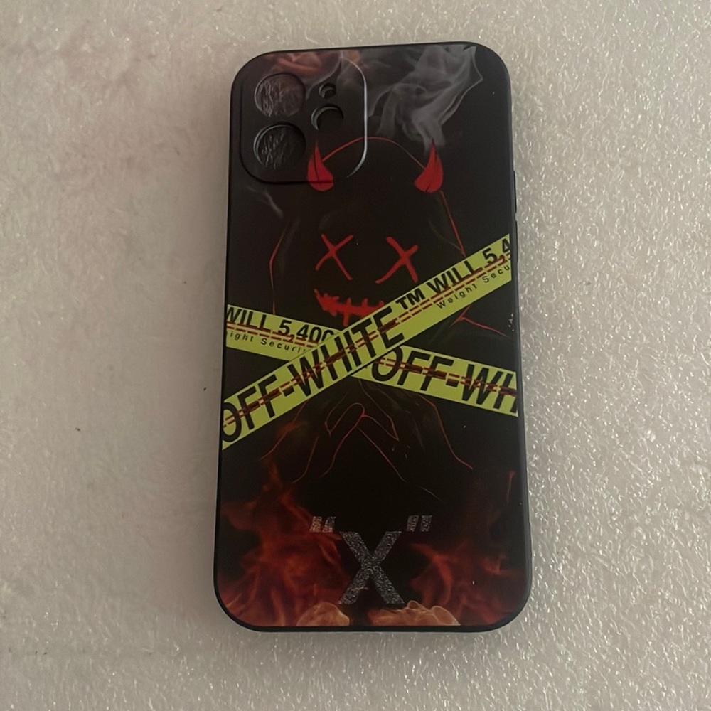Black and red and yellow  off white case I phone 12 case